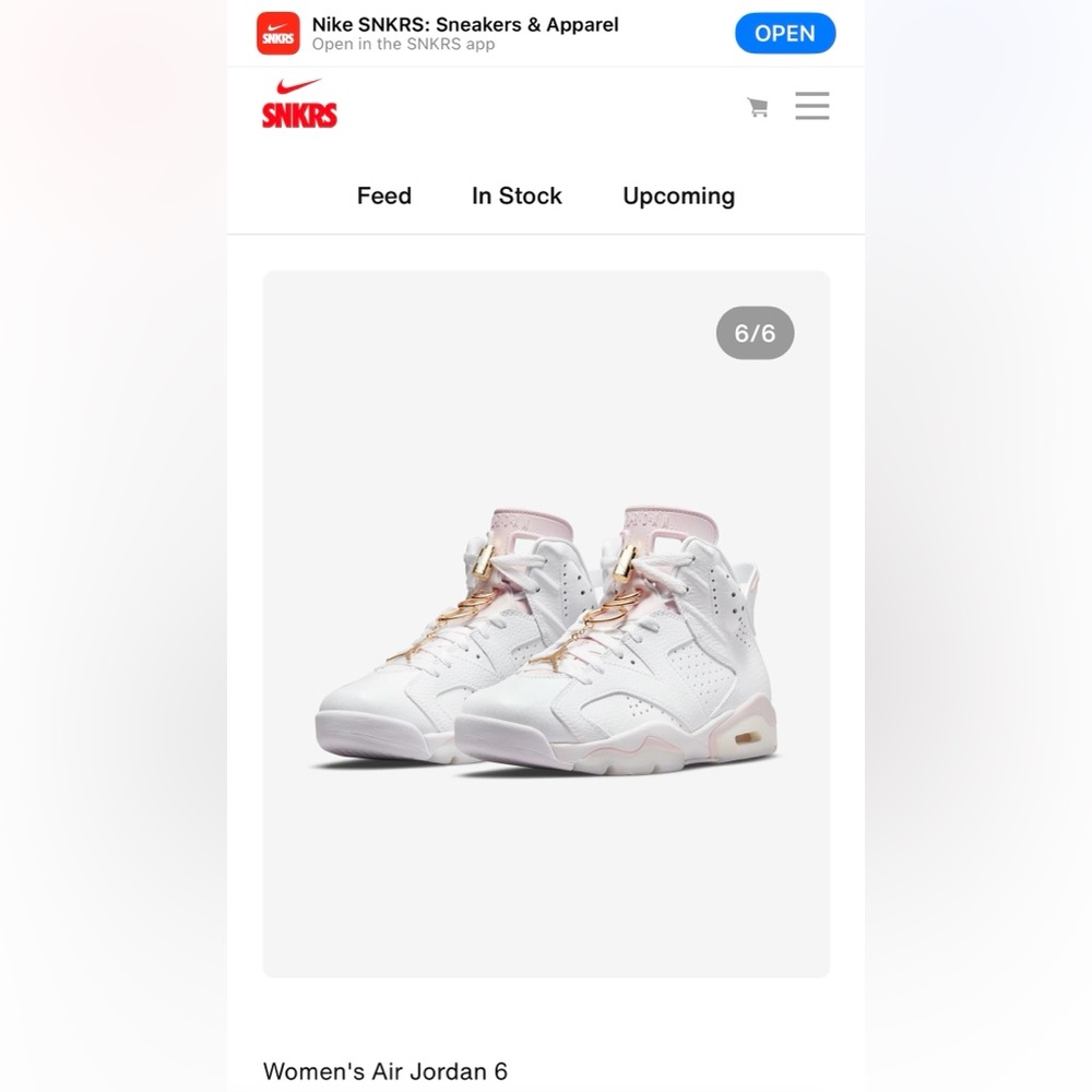 Nike Air Jordan 6 Women's White and Pink Sneakers WMNS 9/Men 7.5